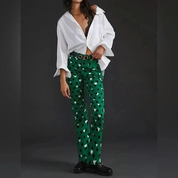 Anthropologie Jeans Green The Cigarette Heart Denim Pants NWT Maeve Size 26 - Picture 2 of 13